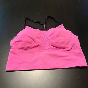 Pink & Black Racerback Sports Bra with Removable Pads & Adjustable Straps